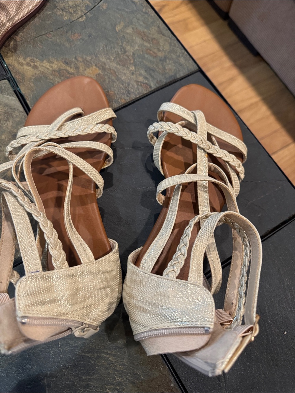 Women’s Strappy Braided Sandals in Beige